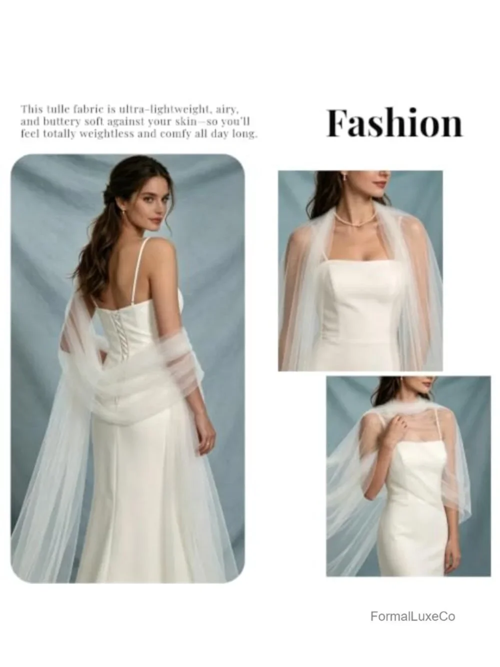 Tulle Scarf Neck Wrap Wedding Shawl for Bride Evening Ceremony 118 in
